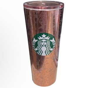 Starbucks metal tumbler rose gold crackle finish 16 oz logo Preowned no straw‎